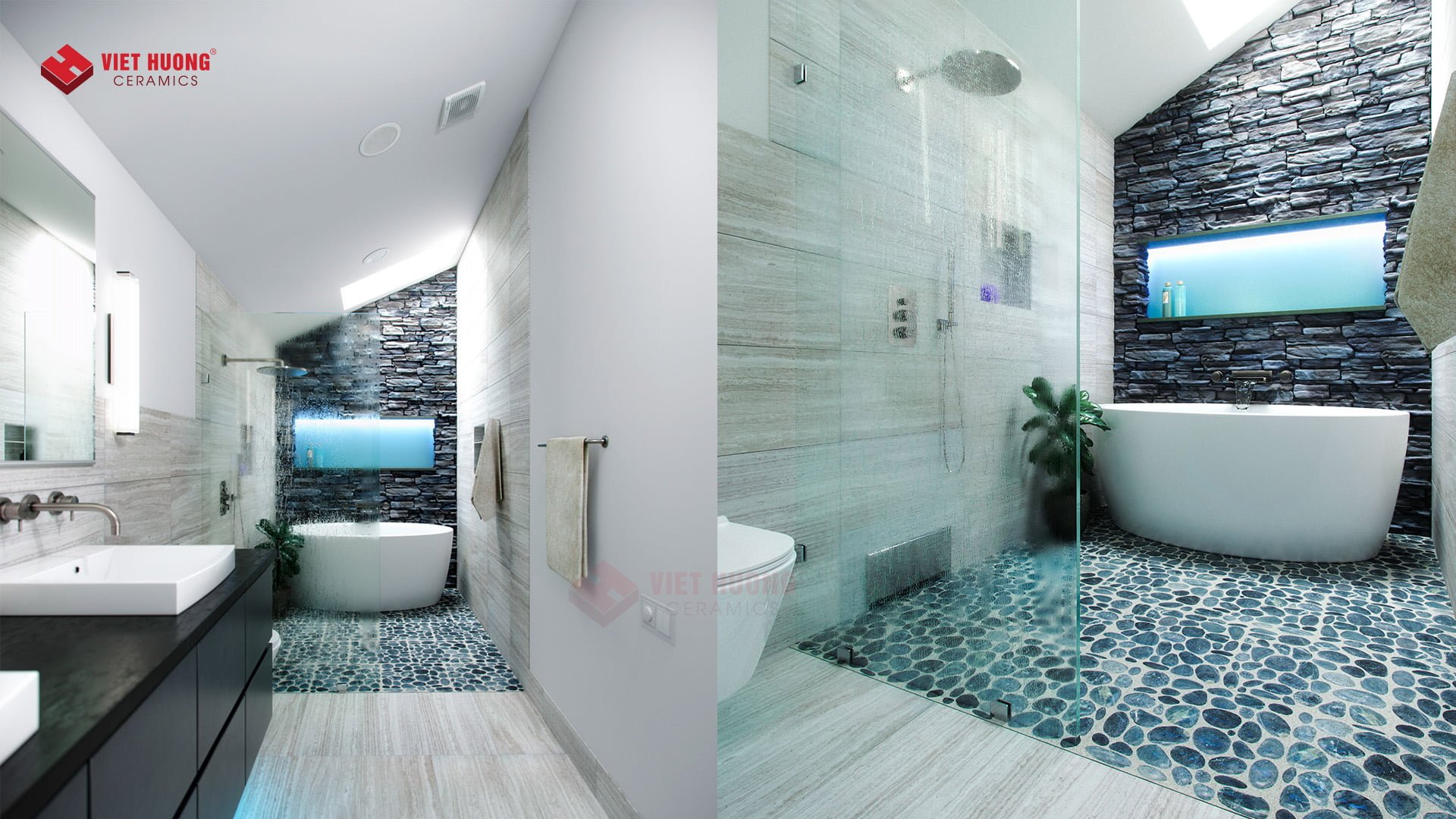 Top 20+ mẫu gạch sỏi lát nền nhà tắm đẹp, chống trơn 2025 34 Gạch mosaic sỏi lát nền nhà tắm chống trơn trượt